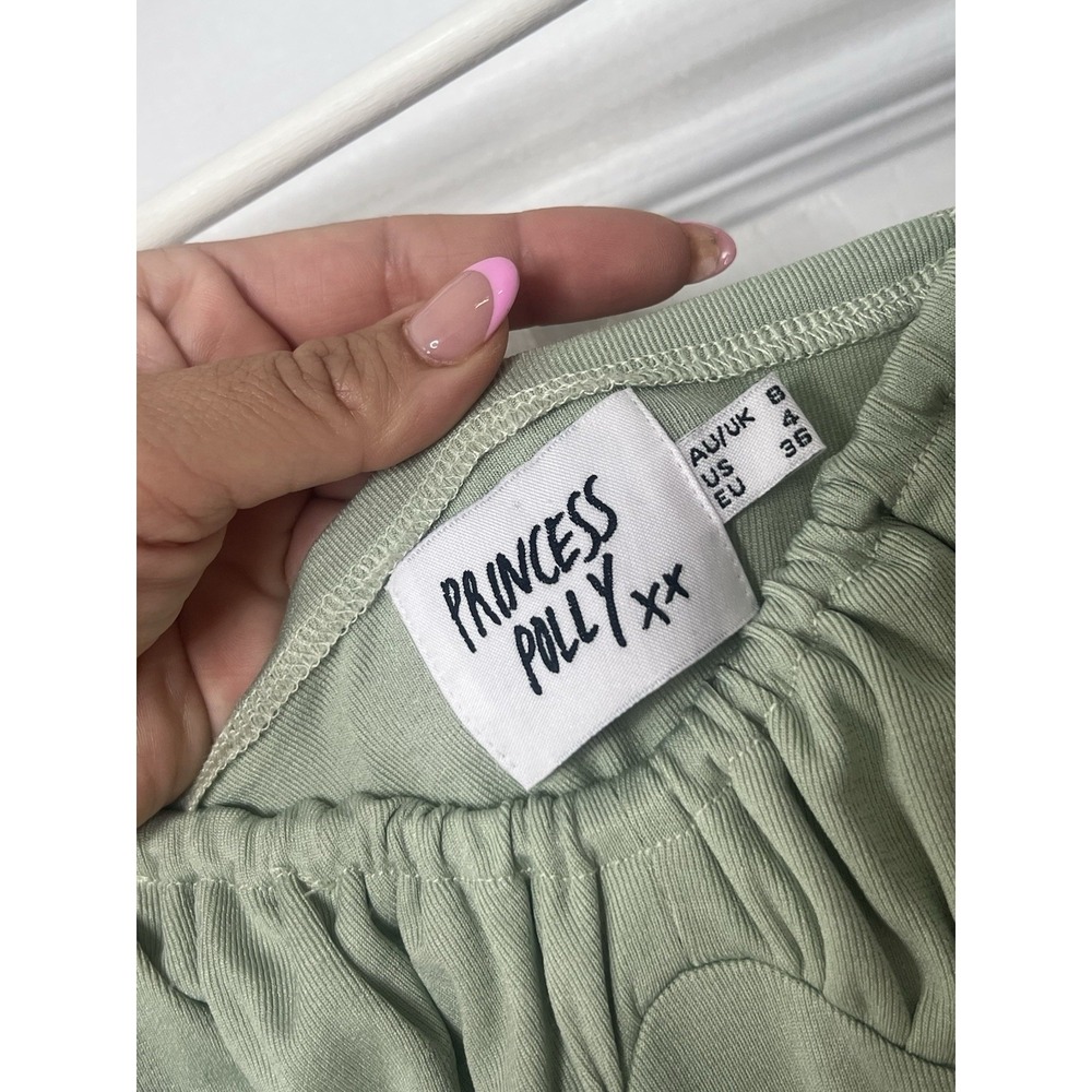 Princess Polly Sage Green Ruched Midi Dress Coquette Y2K Bodycon Summer Sz US 4 - Picture 4 of 9